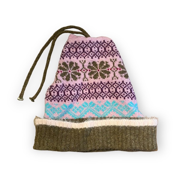 Renaud England Fair Isle Knit Beanie Hat Tassels Lambswool Angora Pink Brown - Picture 3 of 9